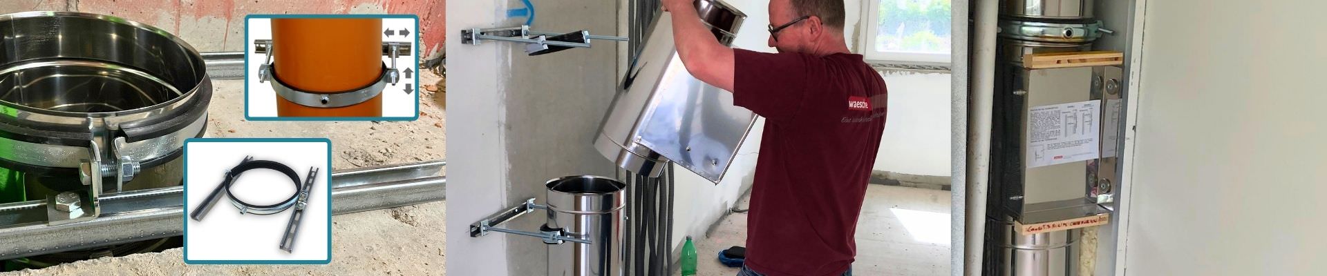 Etagenlager für Wäscheschacht Rohr, Wandschelle zu Rohre für Wäscheschacht Teaserbild